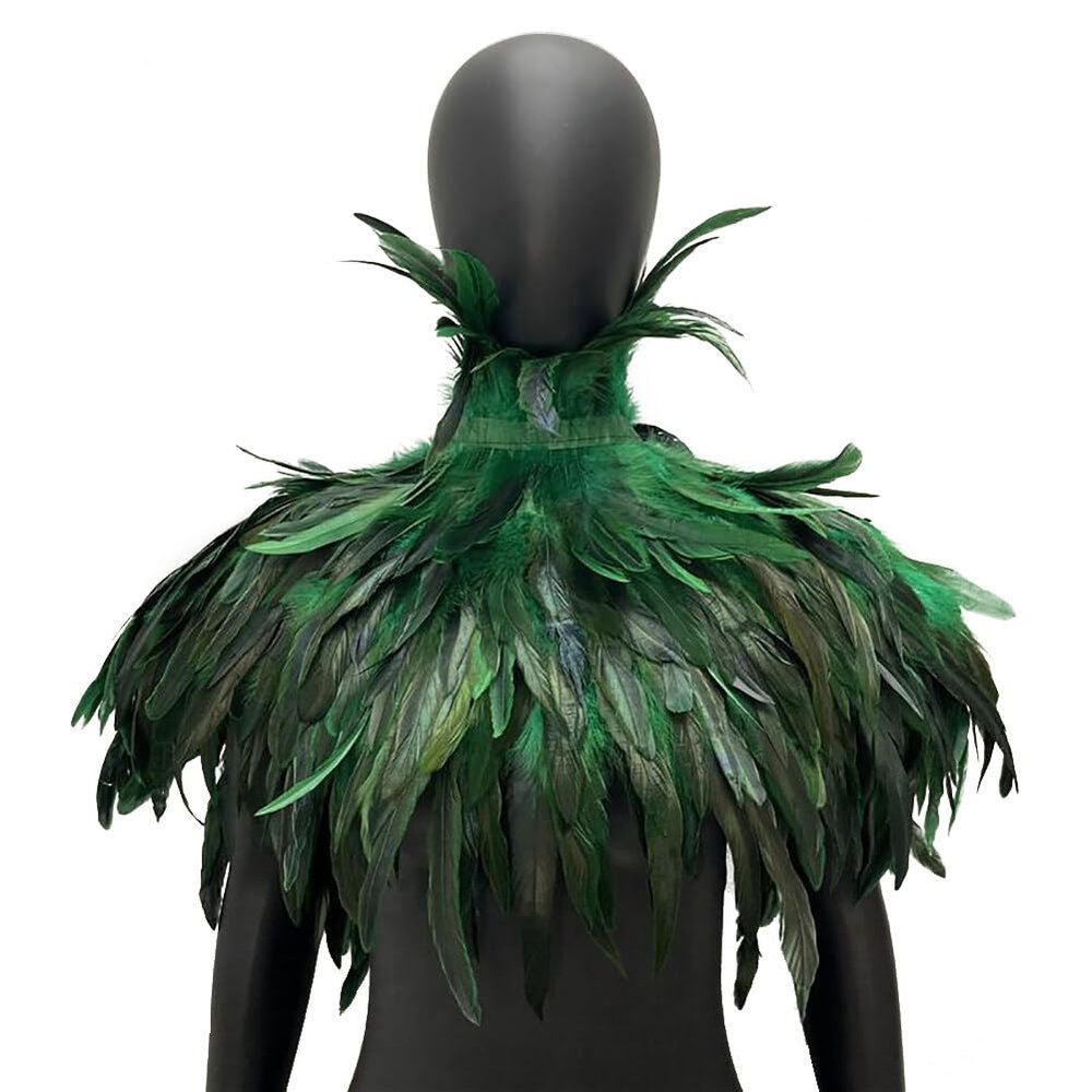 EUBUY Feather Shrug Shawl, Cape for Women, Men, Halloween, Carnival, Evening Dresses - Rooster Feather - Green - Medium - Vintage Casual - One Size Fits Most