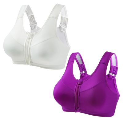 2 Pack Women's Bras with Front Zipper Pure Color Breathable Cycling Underwear, Workout Outdoor Sculpting Lingerie, Bralettes
