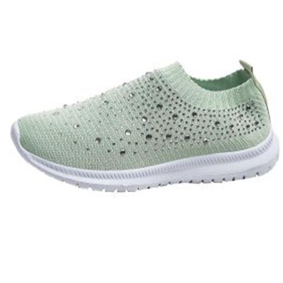 GUTZBSY Womens Rhinestones Glitter Fashion Mesh Walking Shoe,Bling Sneakers for Women Rhinestones (Light Green,4)