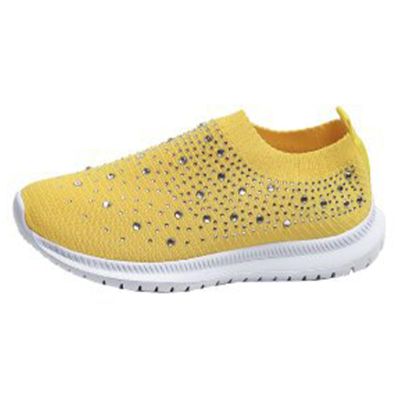 GUTZBSY Womens Rhinestones Glitter Fashion Mesh Walking Shoe,Bling Sneakers for Women Rhinestones (Yellow,9)