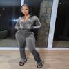 Womens 2 Piece Velour Jogger Tracksuit Two Piece Sexy Outfits for Women, Long Sleeve Full-Zip Up Velvet Crop Tops Jacket Flared Pants Matching Set Sportswear Sweatsuit Pockets Patchwork Glitter Stripe view 3