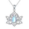 FLYOW Yoga Lotus Neckalces for Women 925 Sterling Silver Moonstone Lotus Pendant for Lady Anxiety Stress Relieving Birthday Gifts view 1