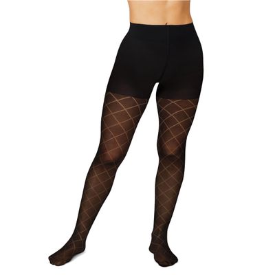 Hanes EcoSmart Diamond Outline Women's Fashion Tights, Control Top, Sheer Toe, Black, Size Medium (Pack of 1)