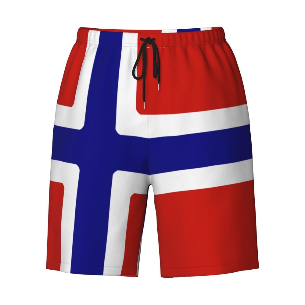 ROHKAO Norwegian Flag Swim Trunks Man Quick Drying Bathing Suits Mesh Lining with Pockets Bathing Suits Black