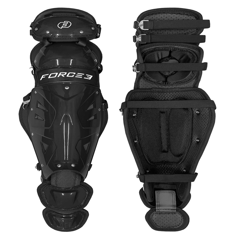 Force3 Pro Gear Solid State Catcher Shin Guards with Dupont Kevlar (Intermediate, Black)