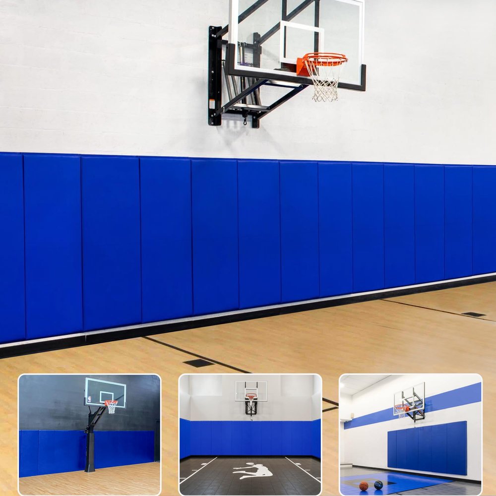 Gym Wall Padding, Basketball Court Wall Protector, 2" Thick Foam Protective Wall Mat for Wall Mount Basketball Hoops, Garage, Taekwondo - Waterproof & UV-resistant (BLUE, 5 PCS)
