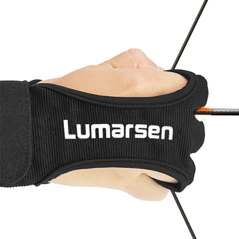 LUMARSEN Archery Gloves Shooting Hunting Leather Three Finger Protector for Youth Adult Beginner (Blue, X-Large)
