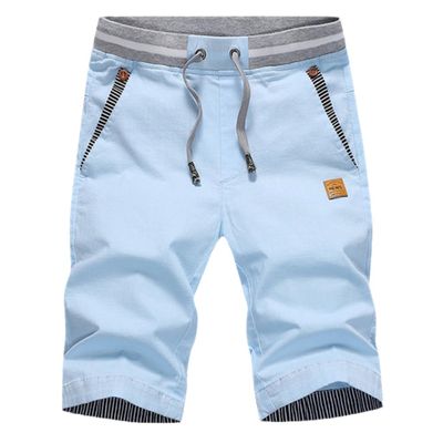 AAPAH 's Summer Casual Cotton Style Boardshort Male Drawstring Elastic Waist Breeches Beach s3 Blue L