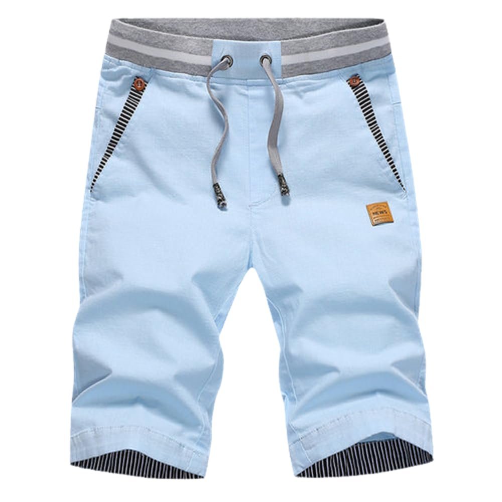AAPAH 's Summer Casual Cotton Style Boardshort Male Drawstring Elastic Waist Breeches Beach s3 Blue L