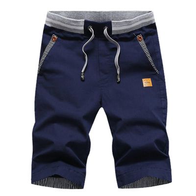 AAPAH 's Summer Casual Cotton Style Boardshort Male Drawstring Elastic Waist Breeches Beach s1 Blue S