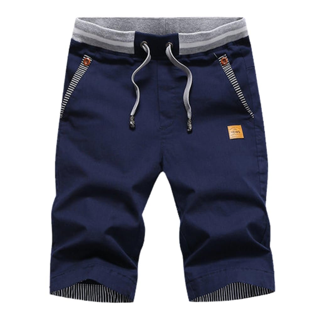 AAPAH 's Summer Casual Cotton Style Boardshort Male Drawstring Elastic Waist Breeches Beach s1 Blue S