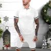 Men's Tracksuit 2 Piece Athletic Sweatsuits Henley Button Shirts and Shorts Jogging Suits Casual Sports Running Sets White view 2
