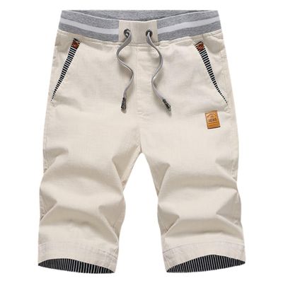 AAPAH 's Summer Casual Cotton Style Boardshort Male Drawstring Elastic Waist Breeches Beach s2 Beige M