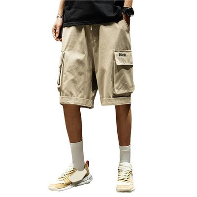 AAPAH Trend Letter Print Pocket Summer Casual Straight Male s11 Khaki L