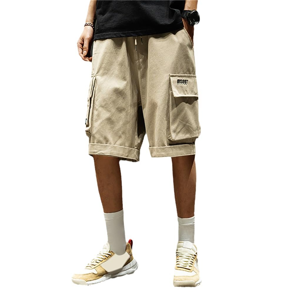 AAPAH Trend Letter Print Pocket Summer Casual Straight Male s11 Khaki L