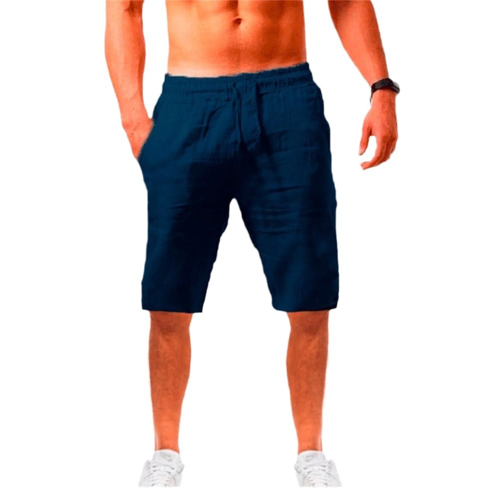 AAPAH 's Cotton Linen Pants Male Summer Breathable Solid Color Trousers Fitness Streetwear up Bottoms s5 Blue XS