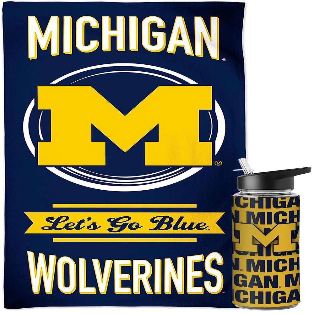 Boelter Brands Licensed NCAA Collegiate Fan Bundle Includes Water Bottle and Beach Towel (Michigan Wolverines Circle)