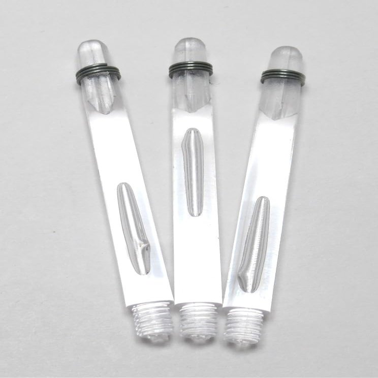 US Darts Clear Polycarbonate Plus Dart Shafts (Tite Grip) with Stem Rings - 4 Sets (12 shafts), 2BA Medium Length