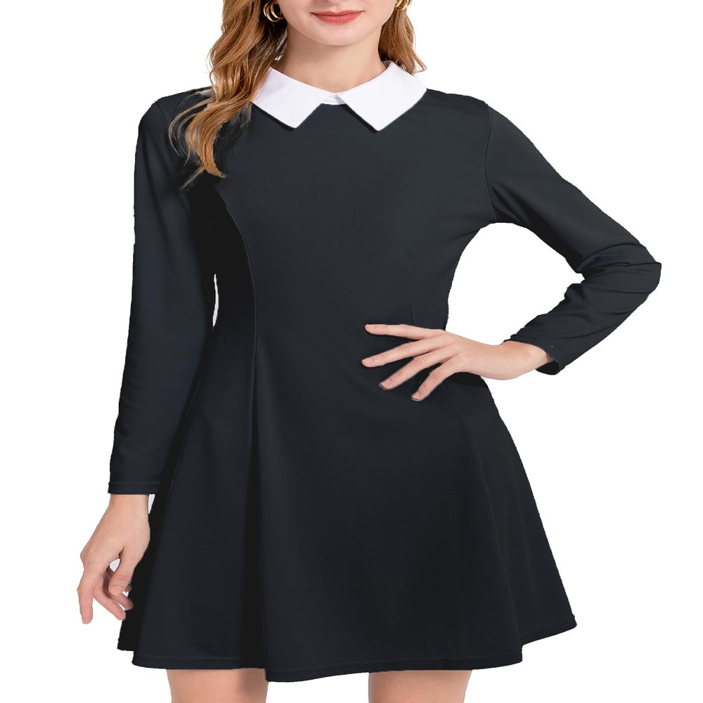 AXUIOKRY Adult Halloween Costume for Women Black A-line Dress Family Party