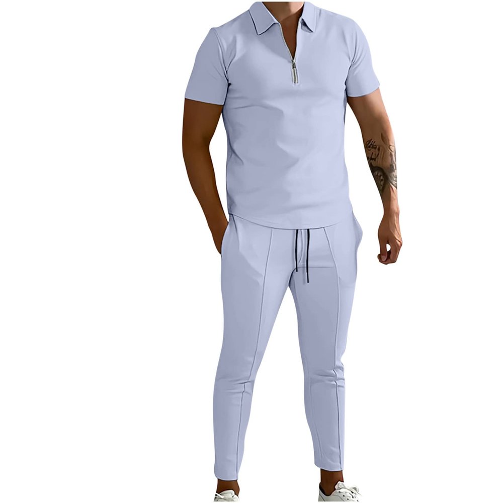 Uillui Men's Tracksuit 2 Piece Casual Outfits Polo Athletic Sweatsuit Zip Polo Shirts and Shorts Sets Gym Workout Short Sleeve Sports Sets