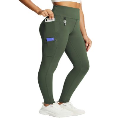 baleaf Women's Fleece Lined Leggings Waterproof Winter Hiking Pants Thermal Running Tights Zipper Pockets High Waisted Cold Weather Green Small