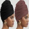 corciova Black Deep Coffee 2 Pcs Long Soft Head Wrap Turban Headband for Black Women Two Way Stretch Fashion African Head Covering Jersey Hijab Scarf view 2
