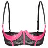 ACSUSS Womens Shiny Leather 1/3 Cup Underwired Bra Floral Lace Brassiere Lingerie Underwear Pink XX-Large view 1