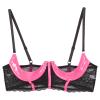 ACSUSS Womens Shiny Leather 1/3 Cup Underwired Bra Floral Lace Brassiere Lingerie Underwear Pink XX-Large view 3