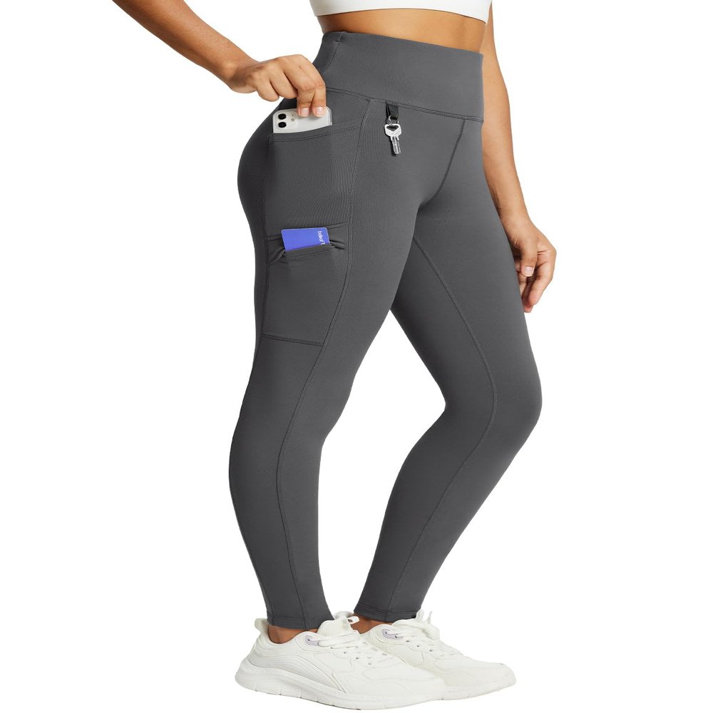 baleaf Women's Hiking Leggings Waterproof Fleece Lined Leggings High Waisted Thermal Warm Running Tights Snow Ski Pants with Zipper Pockets Grey Small