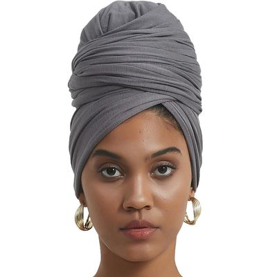 corciova Gray Long Soft Head Wrap Turban Headband for Black Women Two Way Stretch Fashion African Head Covering Jersey Hijab Scarf