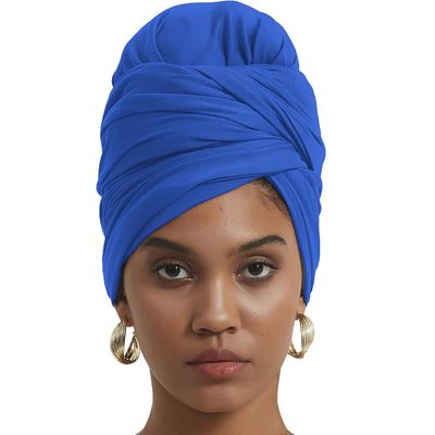 corciova Cobalt Blue Long Soft Head Wrap Turban Headband for Black Women Two Way Stretch Fashion African Head Covering Jersey Hijab Scarf