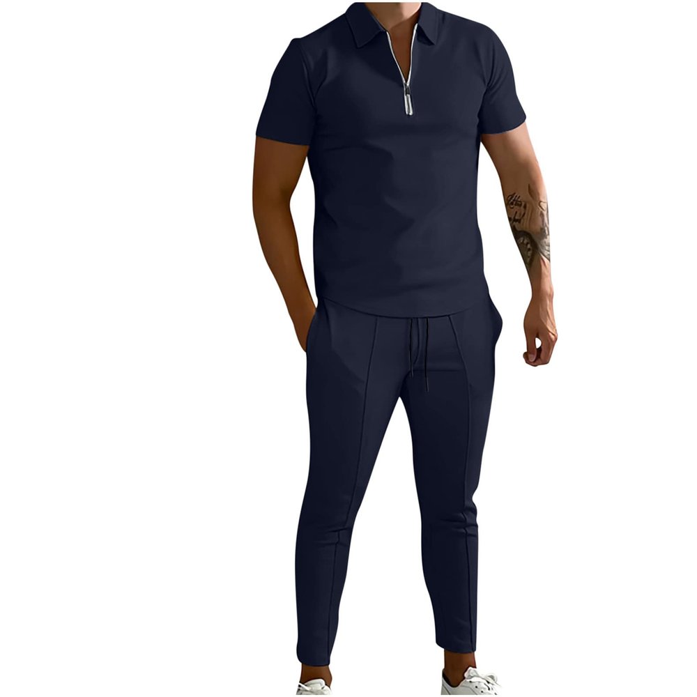 Uillui Men's Tracksuit 2 Piece Casual Outfits Polo Athletic Sweatsuit Zip Polo Shirts and Shorts Sets Gym Workout Short Sleeve Sports Sets