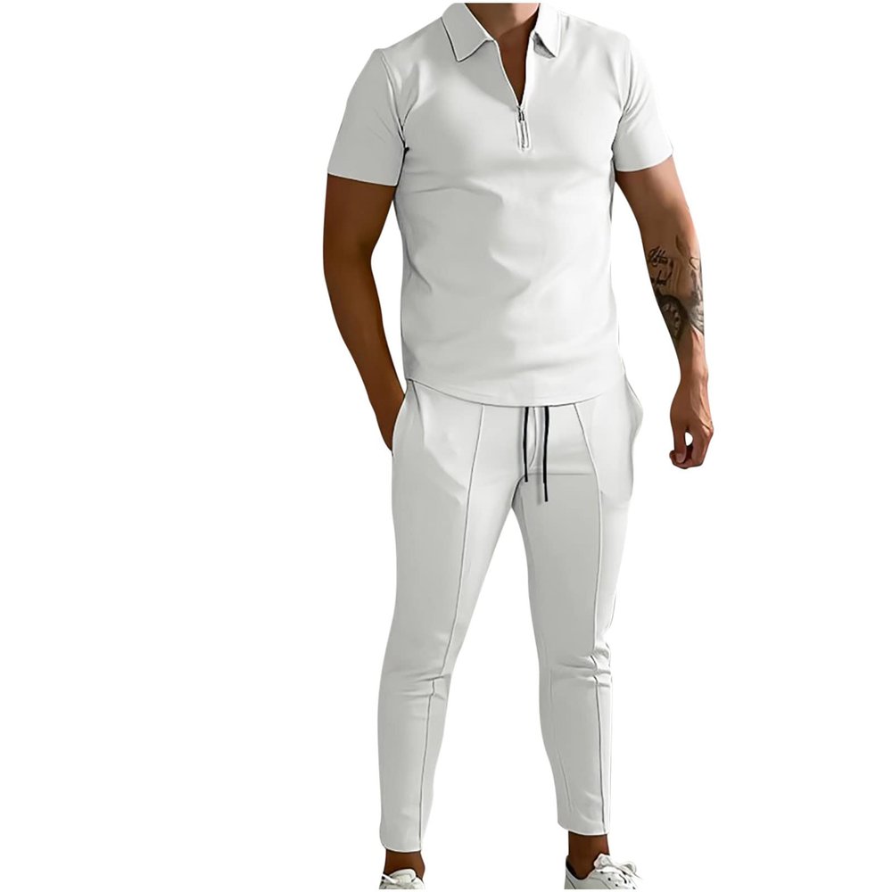 Uillui Men's Tracksuit 2 Piece Casual Outfits Polo Athletic Sweatsuit Zip Polo Shirts and Shorts Sets Gym Workout Short Sleeve Sports Sets