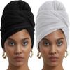 corciova Black Very Light Gray 2 Pcs Long Soft Head Wrap Turban Headband for Black Women Two Way Stretch Fashion African Head Covering Jersey Hijab Scarf view 1