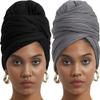 corciova Black Gray 2 Pcs Long Soft Head Wrap Turban Headband for Black Women Two Way Stretch Fashion African Head Covering Jersey Hijab Scarf view 1