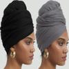 corciova Black Gray 2 Pcs Long Soft Head Wrap Turban Headband for Black Women Two Way Stretch Fashion African Head Covering Jersey Hijab Scarf view 2