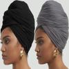 corciova Black Gray 2 Pcs Long Soft Head Wrap Turban Headband for Black Women Two Way Stretch Fashion African Head Covering Jersey Hijab Scarf view 3