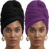 corciova Black Byzantium Purple 2 Pcs Long Soft Head Wrap Turban Headband for Black Women Two Way Stretch Fashion African Head Covering Jersey Hijab Scarf view 1