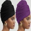 corciova Black Byzantium Purple 2 Pcs Long Soft Head Wrap Turban Headband for Black Women Two Way Stretch Fashion African Head Covering Jersey Hijab Scarf view 2