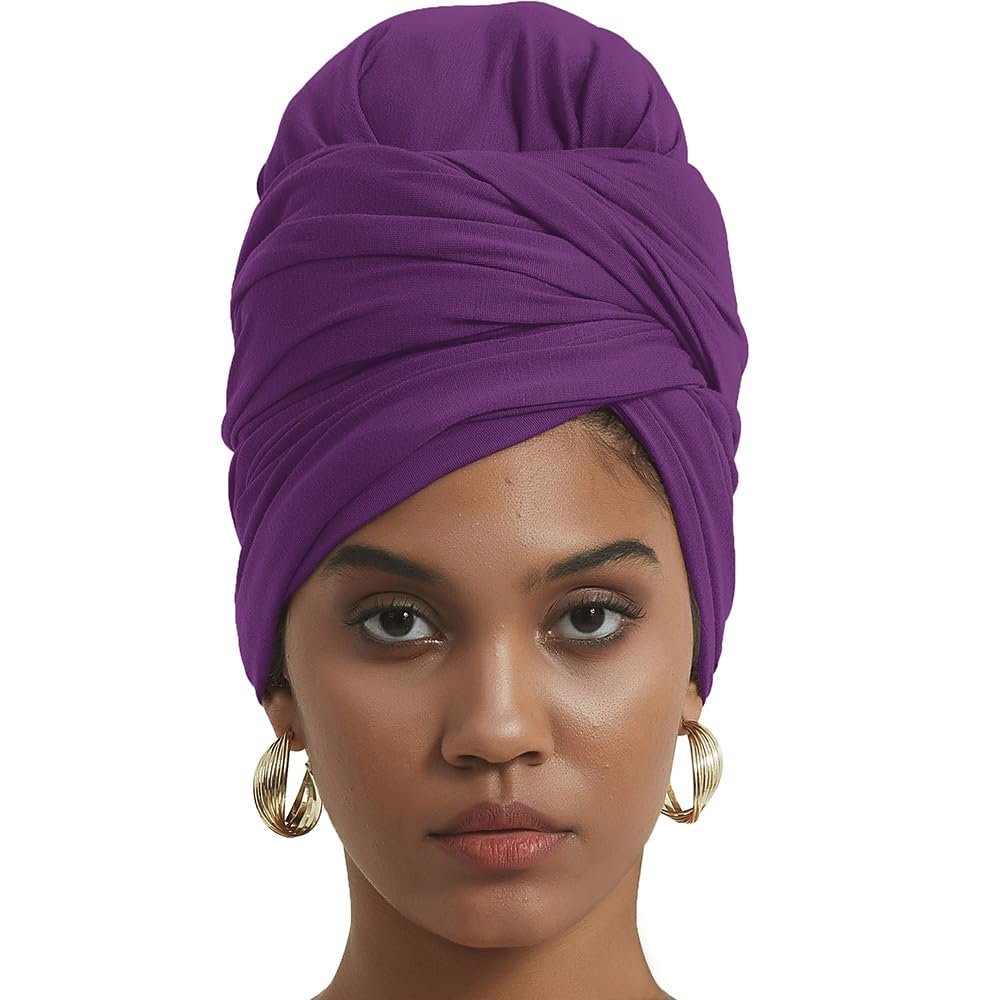 corciova Byzantium Purple Long Soft Head Wrap Turban Headband for Black Women Two Way Stretch Fashion African Head Covering Jersey Hijab Scarf