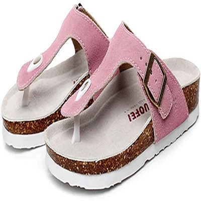Asifn Women Slide Men Cork Sandal Flat Adjustable Leather Casual Open Toe Shoes Flip-flops Summer 6 Men Pink