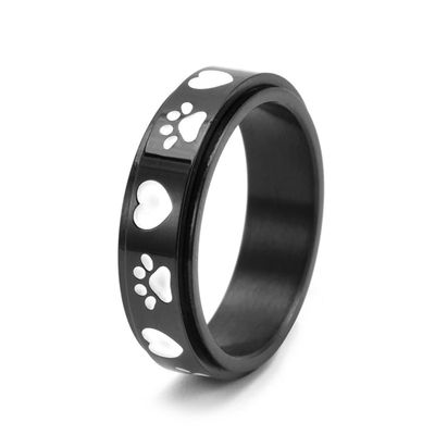 Lovely Puppy Paw Print Rotatable Titanium Stainless Steel Fidget Band Rings for Women Men Cute Anti Anxiety Stress Relief Spinner Rings Minimalist Statement Promise Rings for Son Daughter Christmas New Year Gifts (Black, 9)