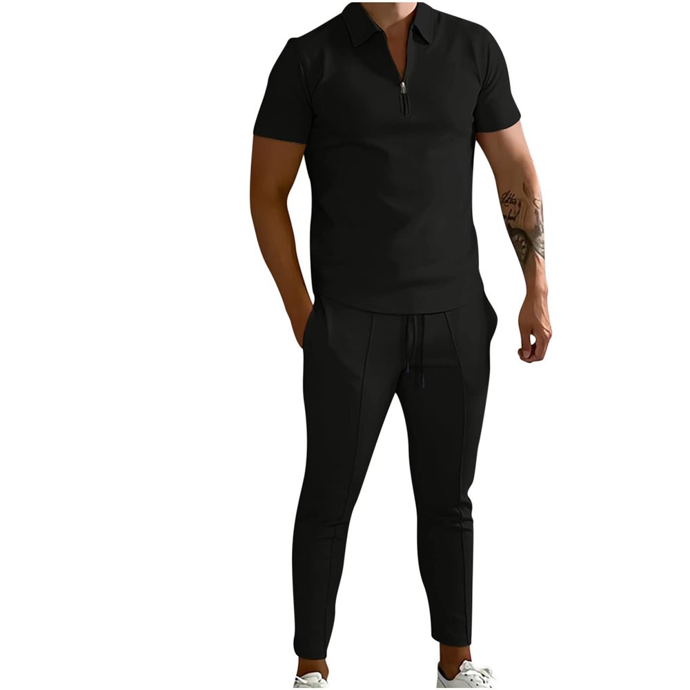 Uillui Men's Tracksuit 2 Piece Casual Outfits Polo Athletic Sweatsuit Zip Polo Shirts and Shorts Sets Gym Workout Short Sleeve Sports Sets