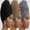 corciova Black Gray French Beige 3 Pcs Long Soft Head Wrap Turban Headband for Black Women Two Way Stretch Fashion African Head Covering Jersey Hijab Scarf view 2