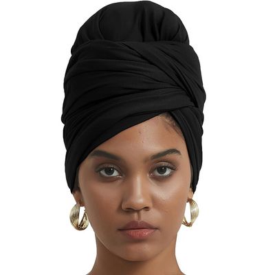 corciova Black Long Soft Head Wrap Turban Headband for Black Women Two Way Stretch Fashion African Head Covering Jersey Hijab Scarf