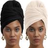 corciova Black Linen 2 Pcs Long Soft Head Wrap Turban Headband for Black Women Two Way Stretch Fashion African Head Covering Jersey Hijab Scarf view 1