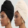 corciova Black Linen 2 Pcs Long Soft Head Wrap Turban Headband for Black Women Two Way Stretch Fashion African Head Covering Jersey Hijab Scarf view 3