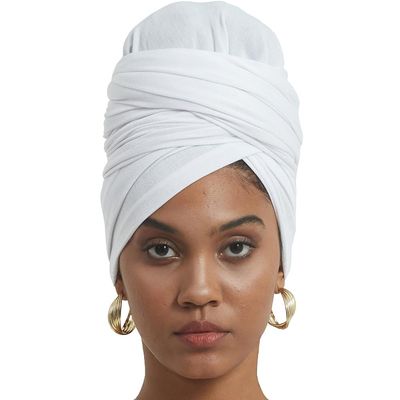 corciova White Long Soft Head Wrap Turban Headband for Black Women Two Way Stretch Fashion African Head Covering Jersey Hijab Scarf