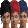 corciova Black Navy Blue Carnelian 3 Pcs Long Soft Head Wrap Turban Headband for Black Women Two Way Stretch Fashion African Head Covering Jersey Hijab Scarf view 1