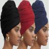 corciova Black Navy Blue Carnelian 3 Pcs Long Soft Head Wrap Turban Headband for Black Women Two Way Stretch Fashion African Head Covering Jersey Hijab Scarf view 2